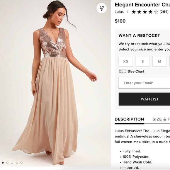 NWT Lulu's Elegant Encounter Champagne Sequin Maxi Dress SIZE S - Picture 1 of 9